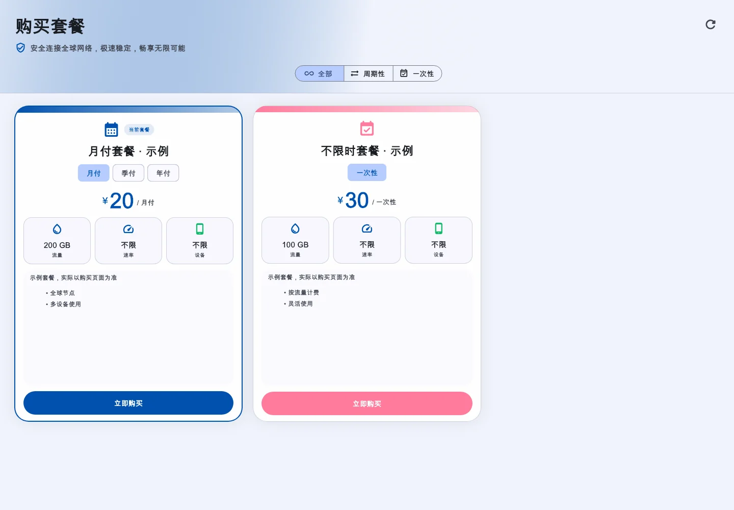 购买套餐页面