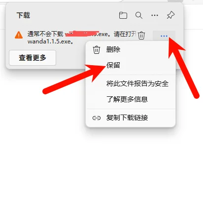 Windows 浏览器下载记录中选择保留蜂窝客户端安装文件